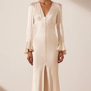 SHONA JOY LA LUNE FRILL CUFF BIAS MIDI DRESS - CREAM